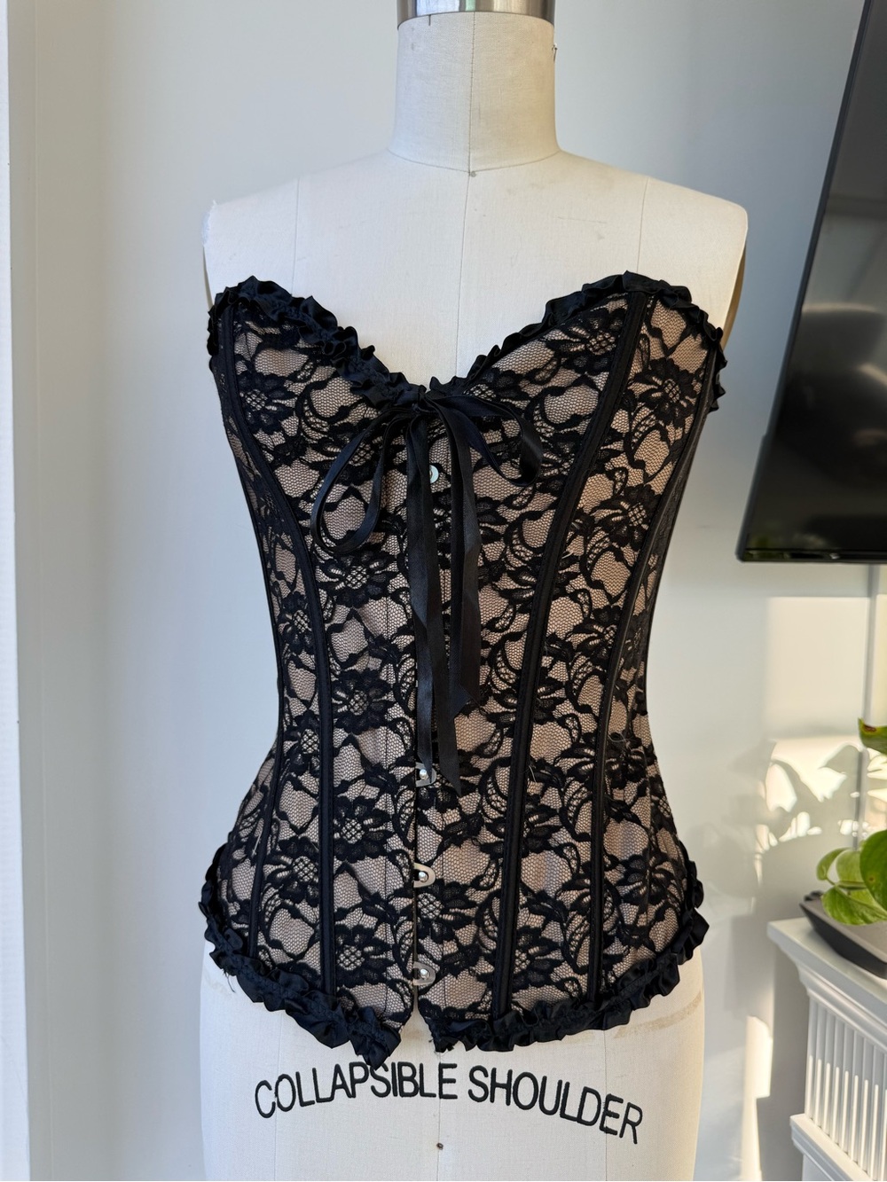Black Lace Over Nude Corset Top